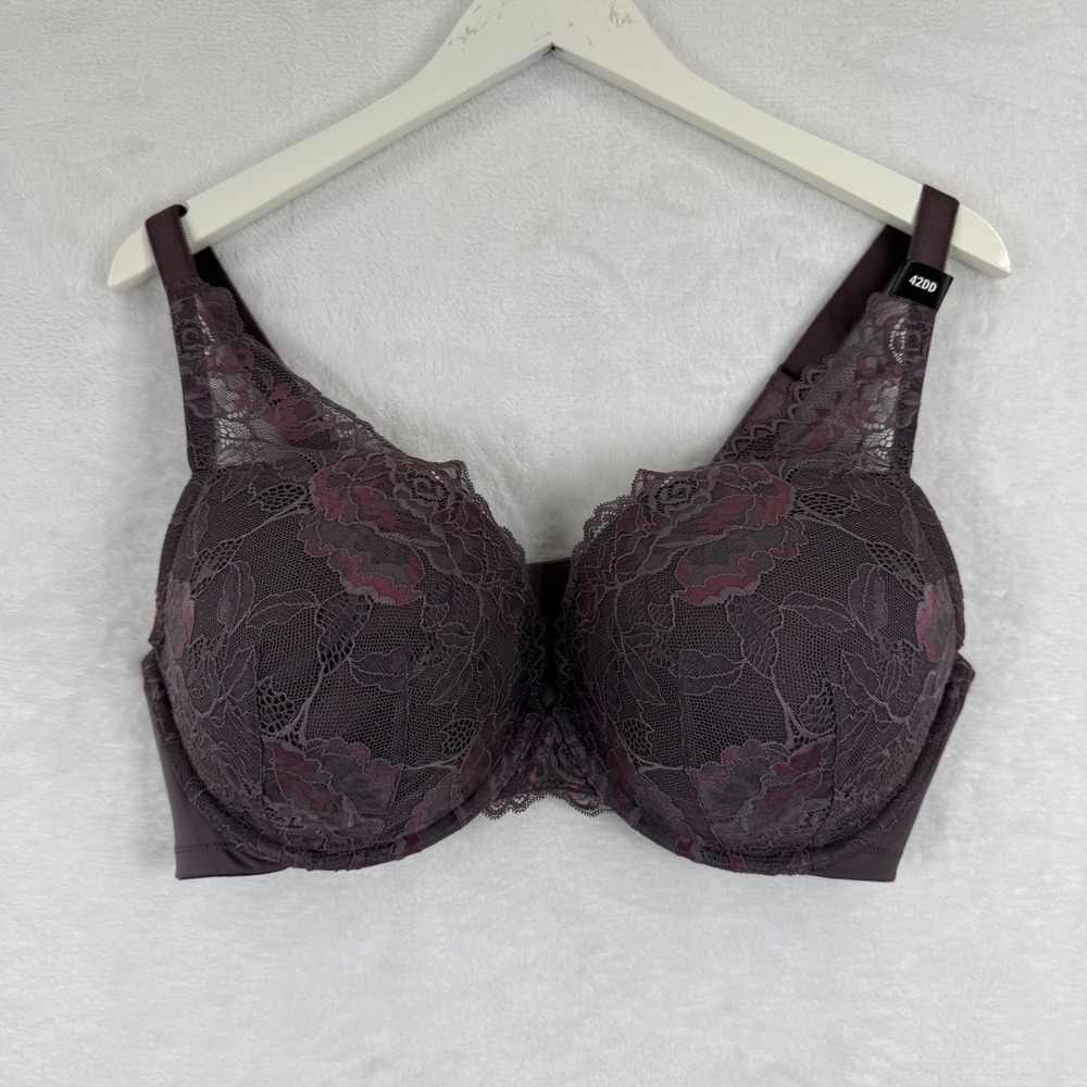 Torrid Curve 42DD Push-Up Plunge Bra Lace Overlay‎ Front Violet 12554068 NWT